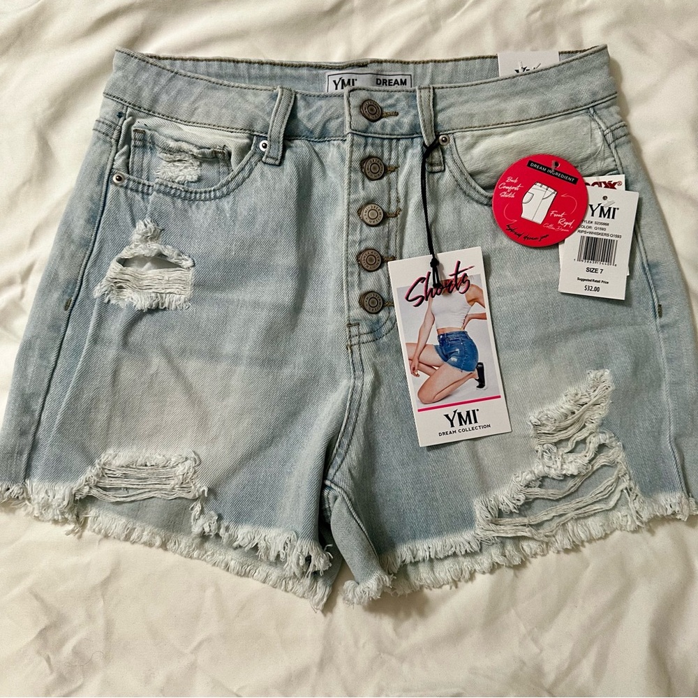 BNWT YMI Blue Distressed Jean Shorts High-Waisted
